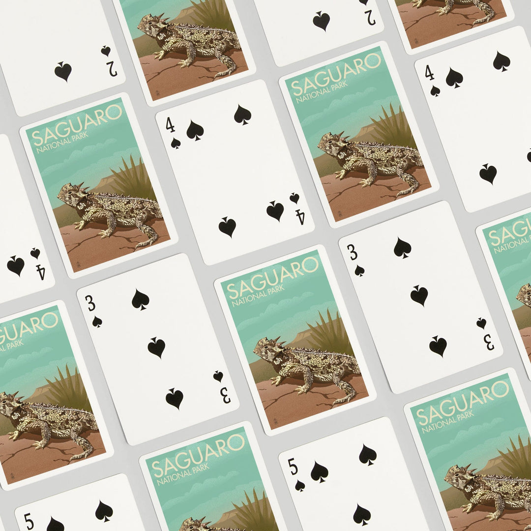 Playing Cards, Saguaro National Park, Arizona, Horned Lizard, Lithograph, 52 Card Deck with Jokers in Box, Unique Art Cards Lantern Press 