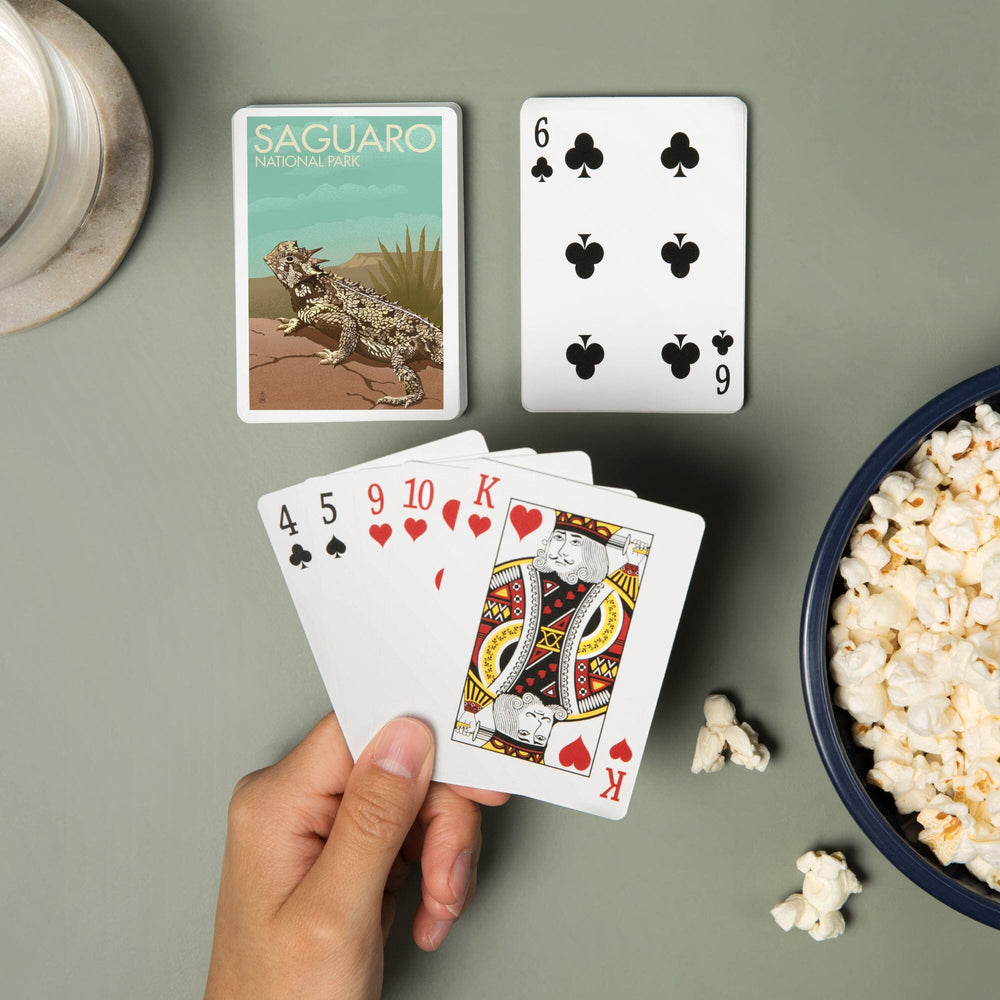 Playing Cards, Saguaro National Park, Arizona, Horned Lizard, Lithograph, 52 Card Deck with Jokers in Box, Unique Art Cards Lantern Press 