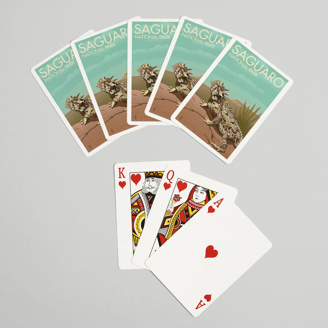 Playing Cards, Saguaro National Park, Arizona, Horned Lizard, Lithograph, 52 Card Deck with Jokers in Box, Unique Art Cards Lantern Press 