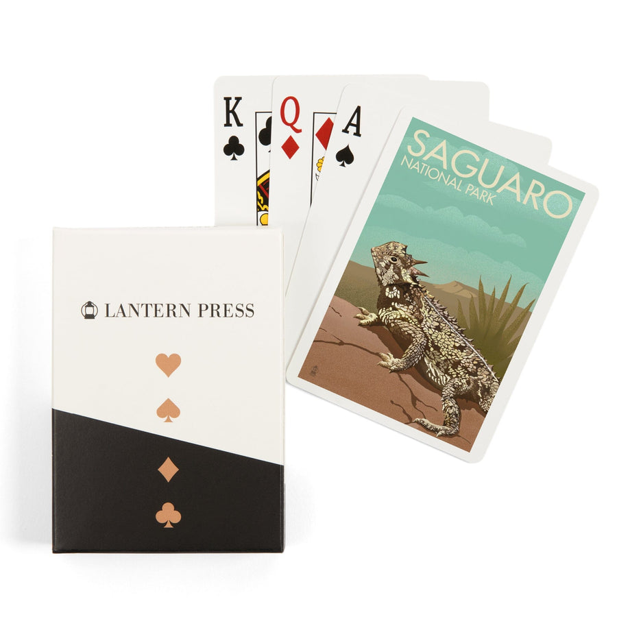 Playing Cards, Saguaro National Park, Arizona, Horned Lizard, Lithograph, 52 Card Deck with Jokers in Box, Unique Art Cards Lantern Press 