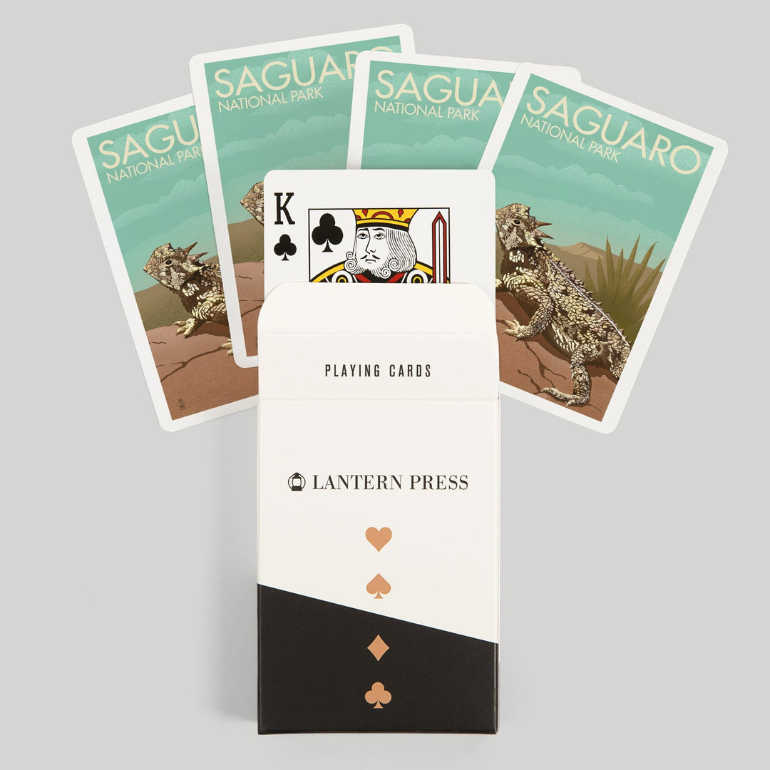 Playing Cards, Saguaro National Park, Arizona, Horned Lizard, Lithograph, 52 Card Deck with Jokers in Box, Unique Art Cards Lantern Press 