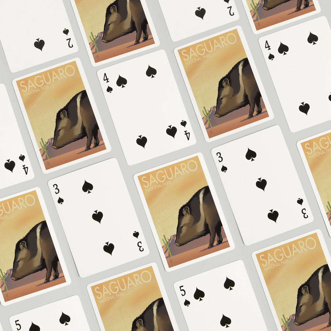 Playing Cards, Saguaro National Park, Arizona, Javelina, Lithograph, 52 Card Deck with Jokers in Box, Unique Art Cards Lantern Press 