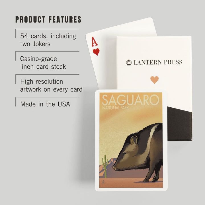 Playing Cards, Saguaro National Park, Arizona, Javelina, Lithograph, 52 Card Deck with Jokers in Box, Unique Art Cards Lantern Press 