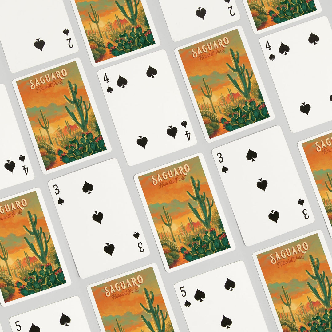 Playing Cards, Saguaro National Park, Arizona, Oil Painting National Park Series, 52 Card Deck with Jokers in Box, Unique Art Cards Lantern Press 