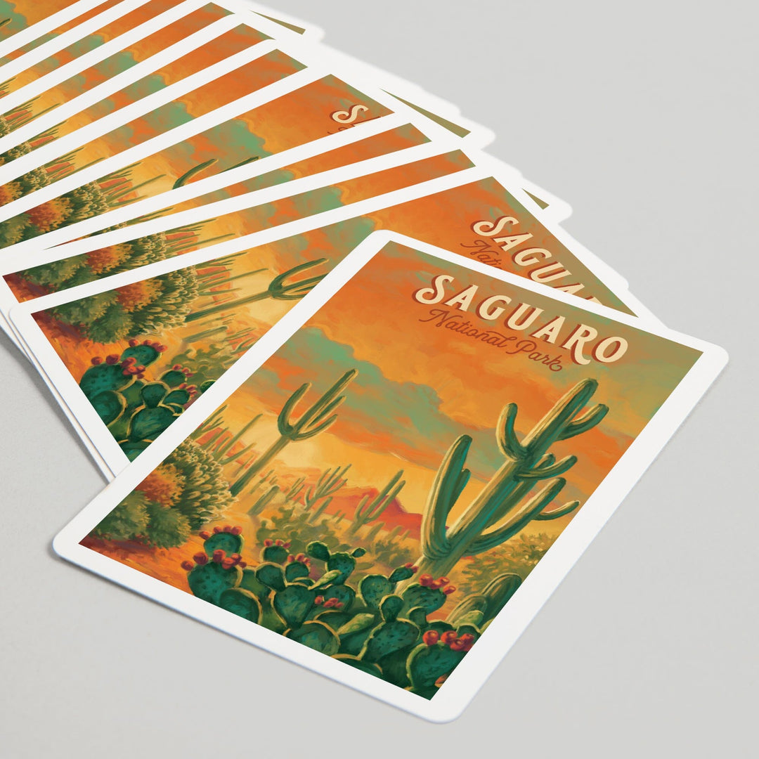 Playing Cards, Saguaro National Park, Arizona, Oil Painting National Park Series, 52 Card Deck with Jokers in Box, Unique Art Cards Lantern Press 