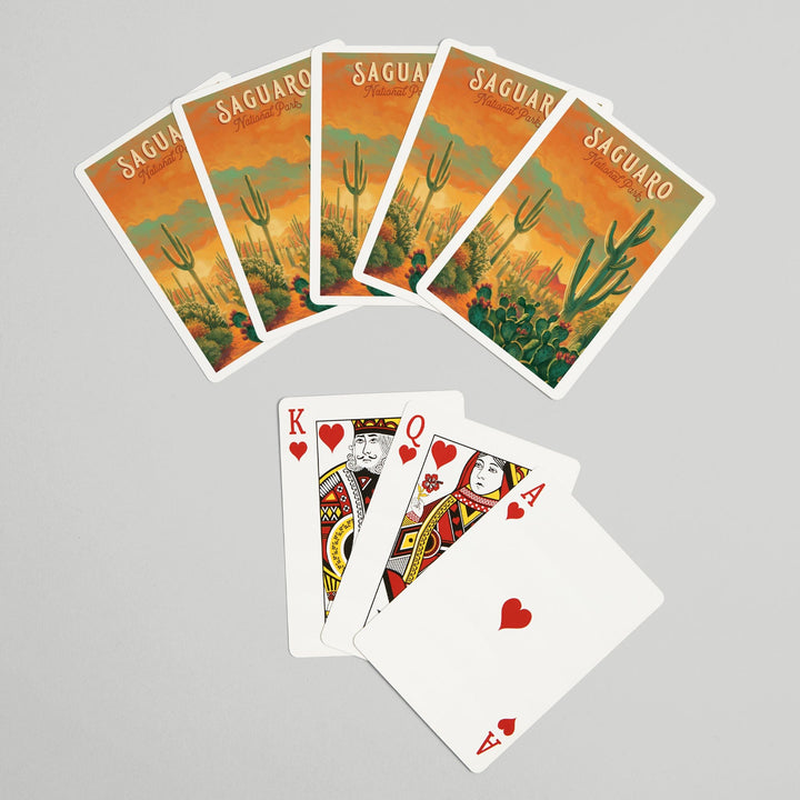 Playing Cards, Saguaro National Park, Arizona, Oil Painting National Park Series, 52 Card Deck with Jokers in Box, Unique Art Cards Lantern Press 