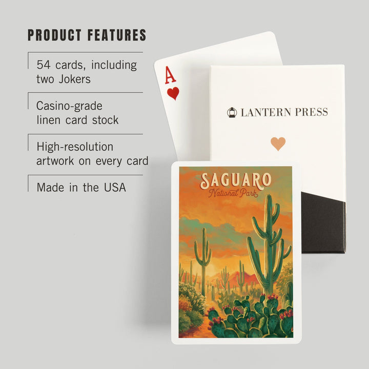 Playing Cards, Saguaro National Park, Arizona, Oil Painting National Park Series, 52 Card Deck with Jokers in Box, Unique Art Cards Lantern Press 