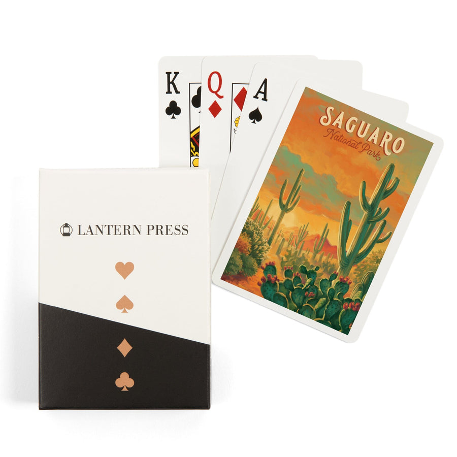 Playing Cards, Saguaro National Park, Arizona, Oil Painting National Park Series, 52 Card Deck with Jokers in Box, Unique Art Cards Lantern Press 