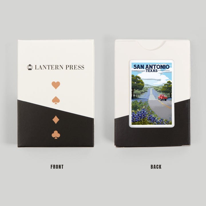 Playing Cards, San Antonio, Texas, Painterly, Bluebonnets and Highway, 52 Card Deck with Jokers in Box, Unique Art Cards Lantern Press 