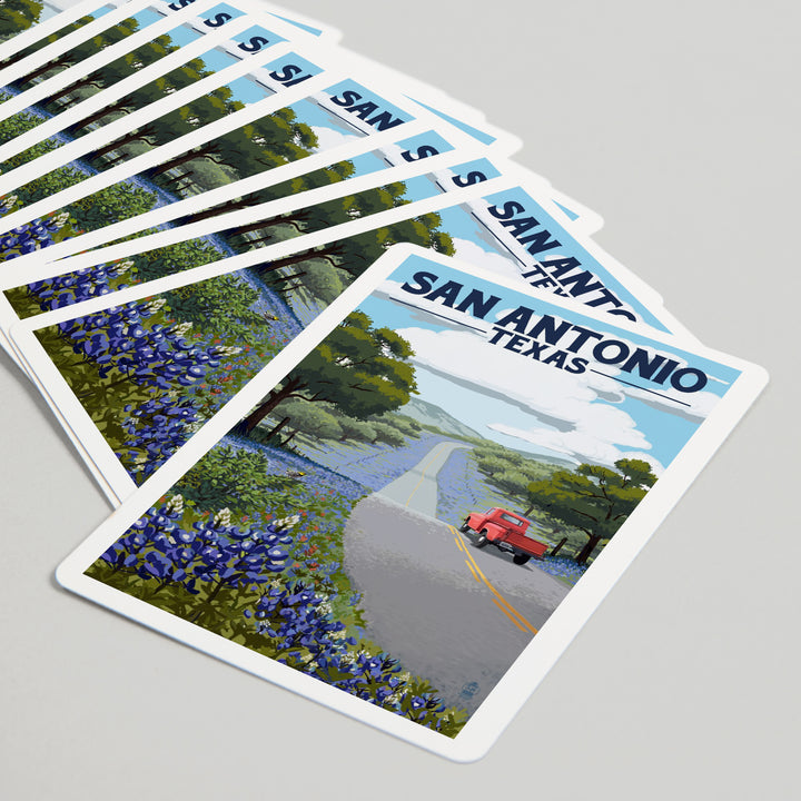 Playing Cards, San Antonio, Texas, Painterly, Bluebonnets and Highway, 52 Card Deck with Jokers in Box, Unique Art Cards Lantern Press 