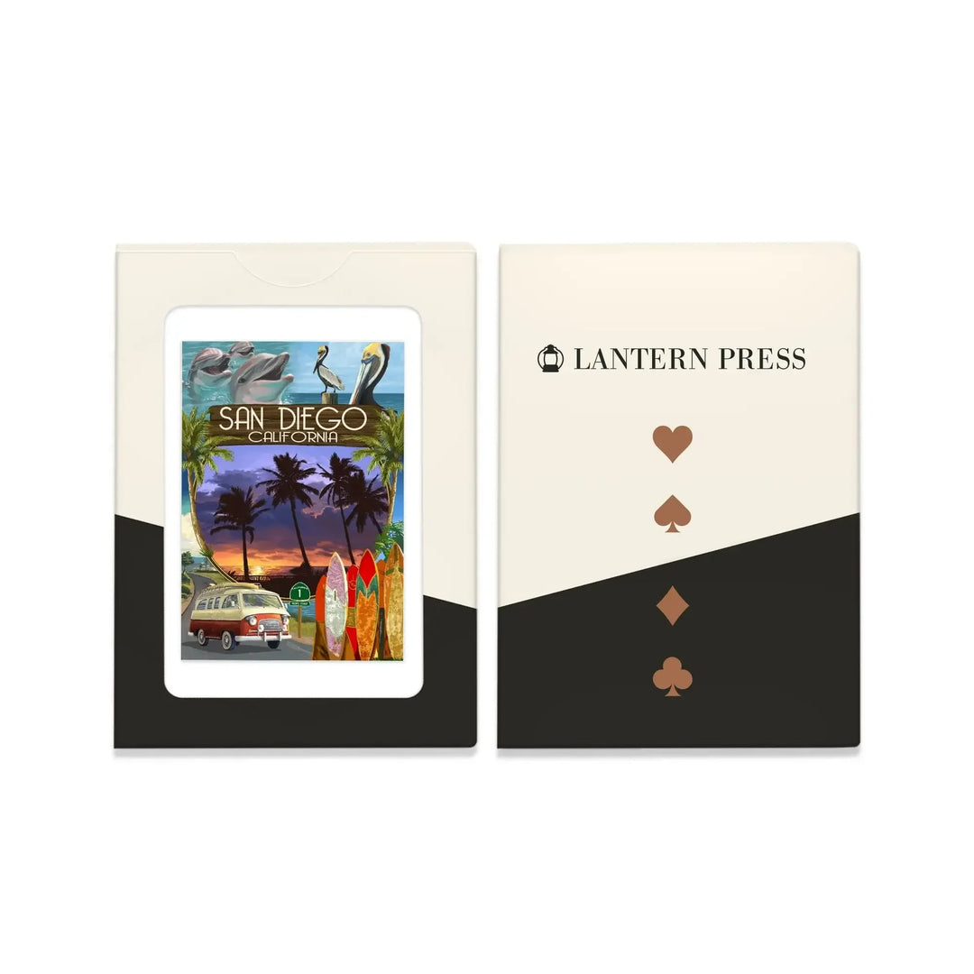 Playing Cards, San Diego, California, LP Camper Van, Montage, 52 Card Deck with Jokers in Box, Unique Art Cards Lantern Press 