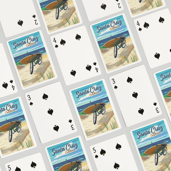 Playing Cards, Santa Cruz, California, Beach Cruiser on Beach, 52 Card Deck with Jokers in Box, Unique Art Cards Lantern Press 