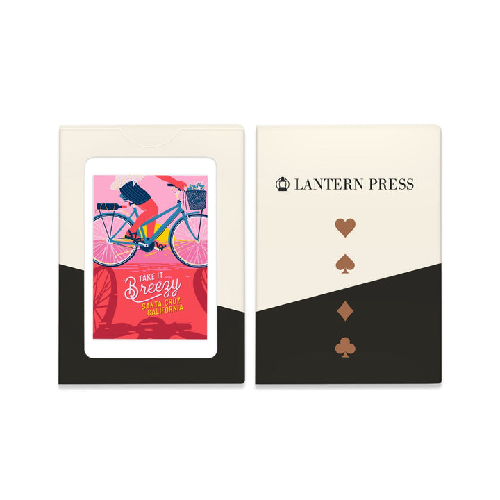 Playing Cards, Santa Cruz, California, Life's a Ride Collection, Bicycling on the Beach, Take It Breezy, 52 Card Deck with Jokers in Box, Unique Art Cards Lantern Press 