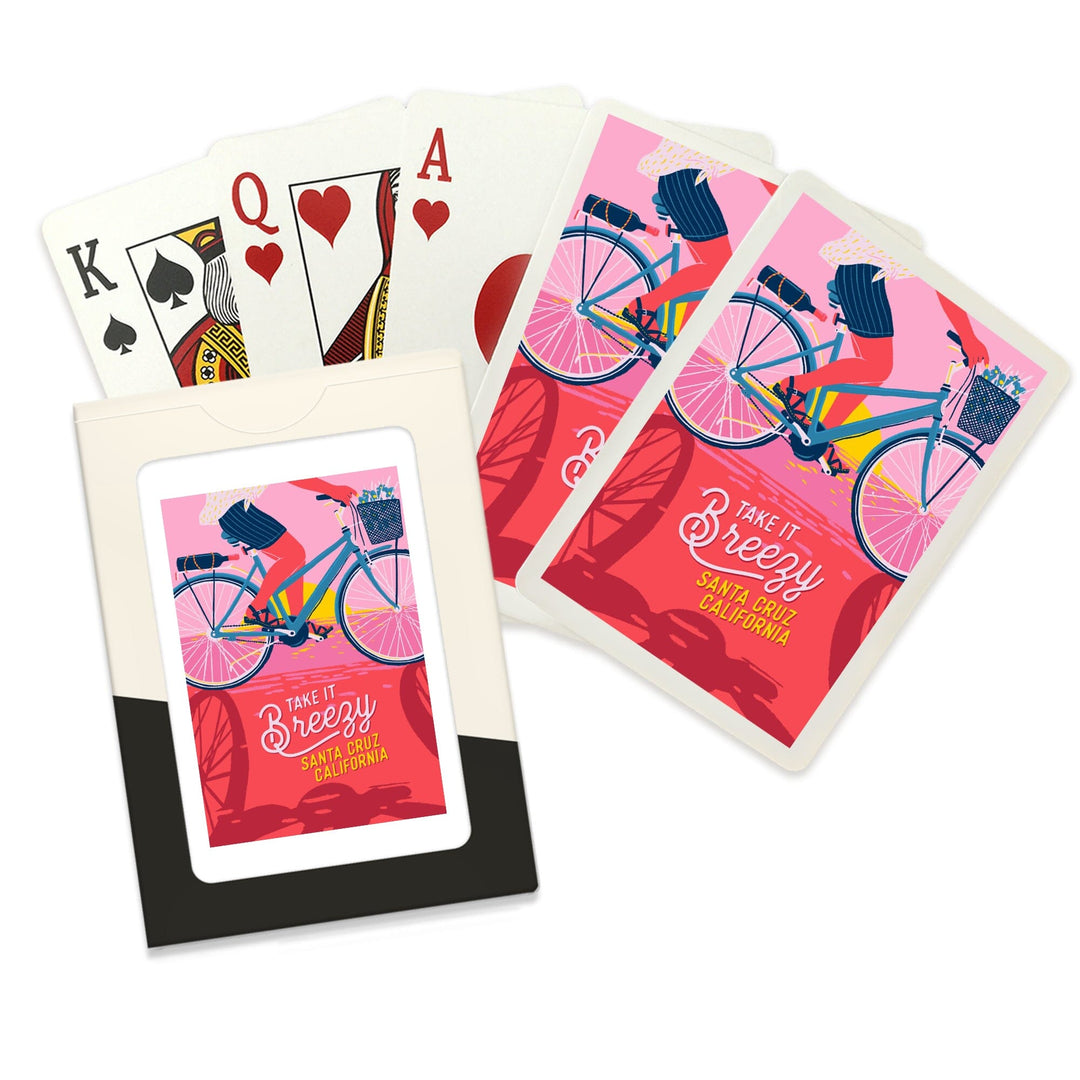 Playing Cards, Santa Cruz, California, Life's a Ride Collection, Bicycling on the Beach, Take It Breezy, 52 Card Deck with Jokers in Box, Unique Art Cards Lantern Press 