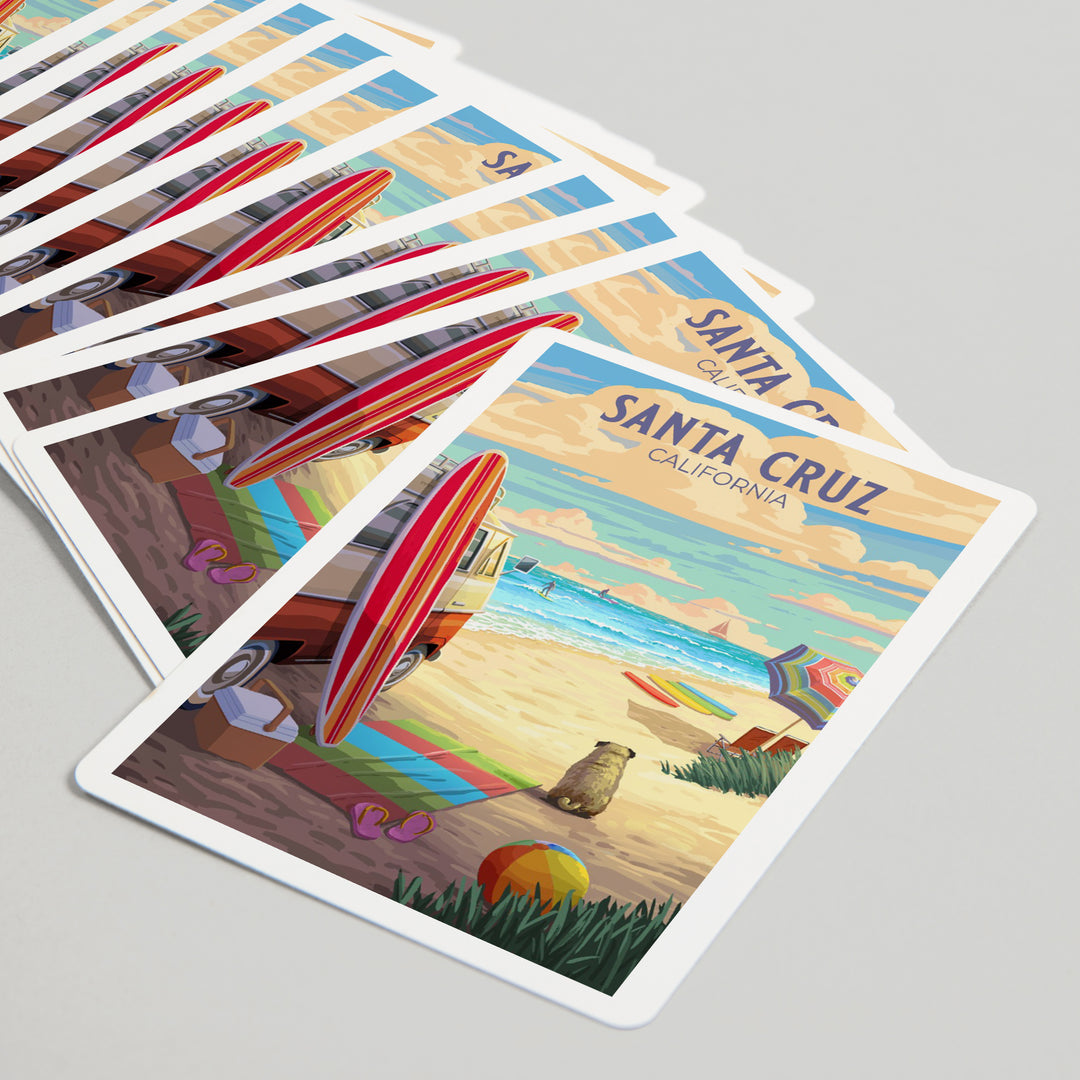 Playing Cards, Santa Cruz, California, Painterly, Beach Activities, 52 Card Deck with Jokers in Box, Unique Art Cards Lantern Press 