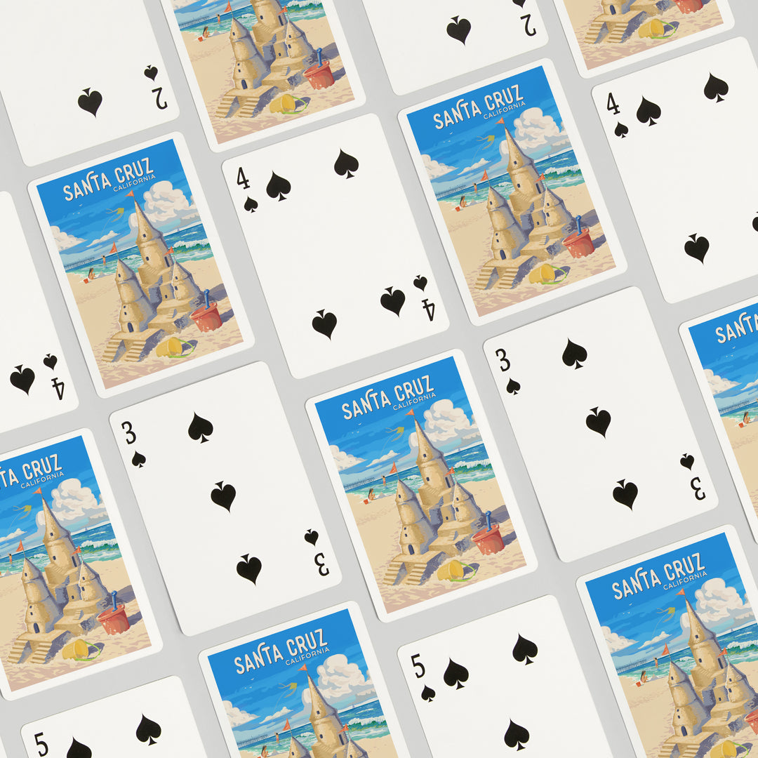 Playing Cards, Santa Cruz, California, Painterly, Soak Up Summer, Sand Castle, 52 Card Deck with Jokers in Box, Unique Art Cards Lantern Press 