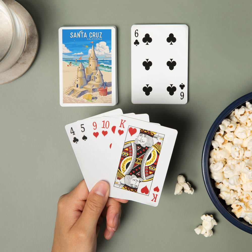 Playing Cards, Santa Cruz, California, Painterly, Soak Up Summer, Sand Castle, 52 Card Deck with Jokers in Box, Unique Art Cards Lantern Press 