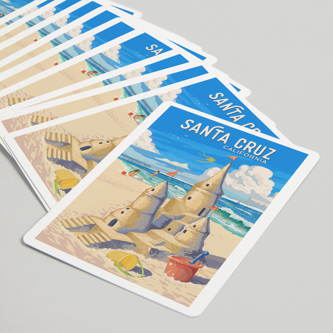 Playing Cards, Santa Cruz, California, Painterly, Soak Up Summer, Sand Castle, 52 Card Deck with Jokers in Box, Unique Art Cards Lantern Press 