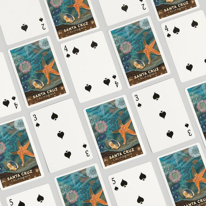 Playing Cards, Santa Cruz, California, Painterly, Tiny World Huge Wonders, Starfish and Shells, 52 Card Deck with Jokers in Box, Unique Art Cards Lantern Press 