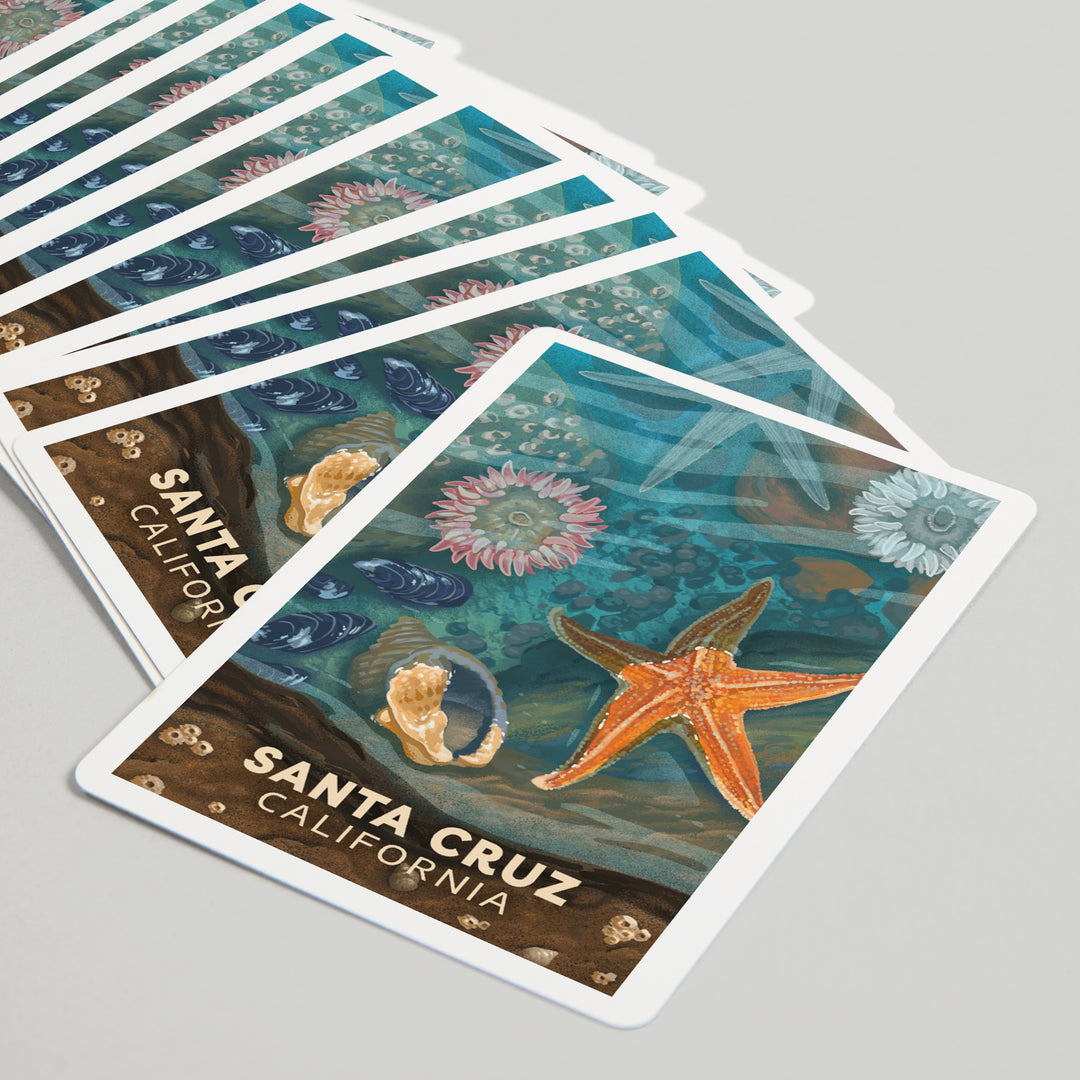 Playing Cards, Santa Cruz, California, Painterly, Tiny World Huge Wonders, Starfish and Shells, 52 Card Deck with Jokers in Box, Unique Art Cards Lantern Press 