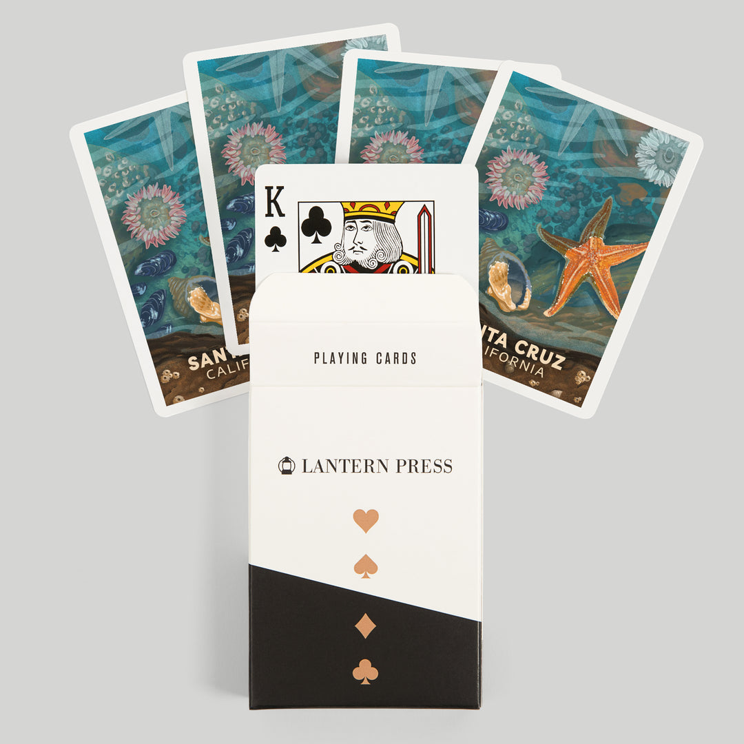 Playing Cards, Santa Cruz, California, Painterly, Tiny World Huge Wonders, Starfish and Shells, 52 Card Deck with Jokers in Box, Unique Art Cards Lantern Press 