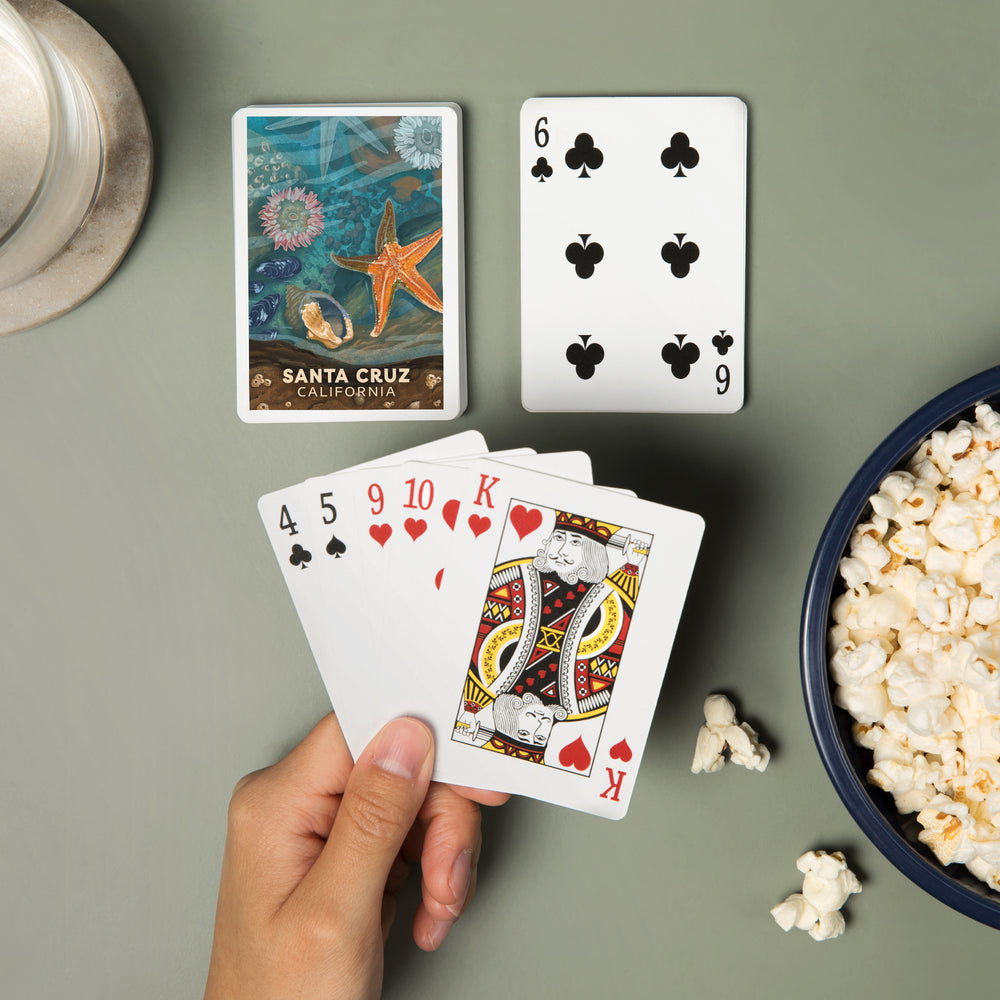 Playing Cards, Santa Cruz, California, Painterly, Tiny World Huge Wonders, Starfish and Shells, 52 Card Deck with Jokers in Box, Unique Art Cards Lantern Press 