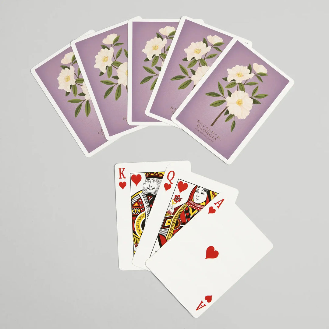 Playing Cards, Savannah, Georgia, Cherokee Rose, Vintage Flora, State Series, 52 Card Deck with Jokers in Box, Unique Art Cards Lantern Press 