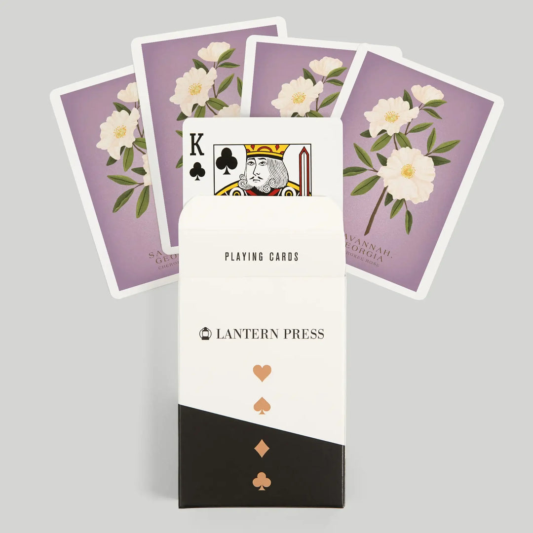Playing Cards, Savannah, Georgia, Cherokee Rose, Vintage Flora, State Series, 52 Card Deck with Jokers in Box, Unique Art Cards Lantern Press 