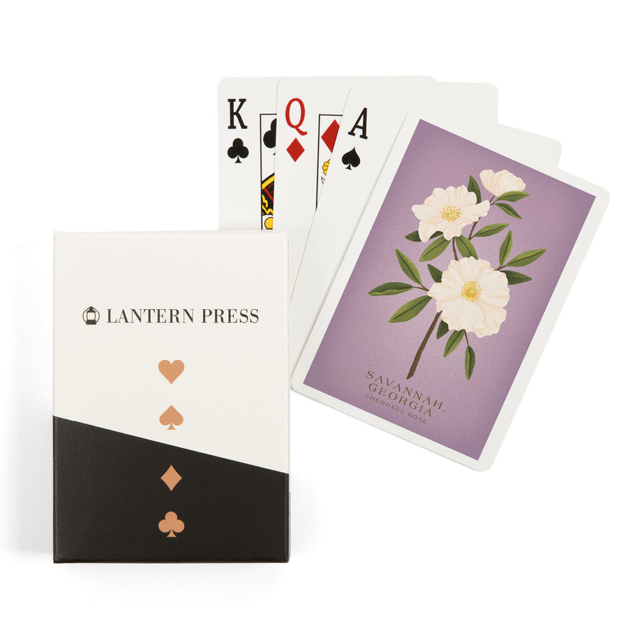 Playing Cards, Savannah, Georgia, Cherokee Rose, Vintage Flora, State Series, 52 Card Deck with Jokers in Box, Unique Art Cards Lantern Press 