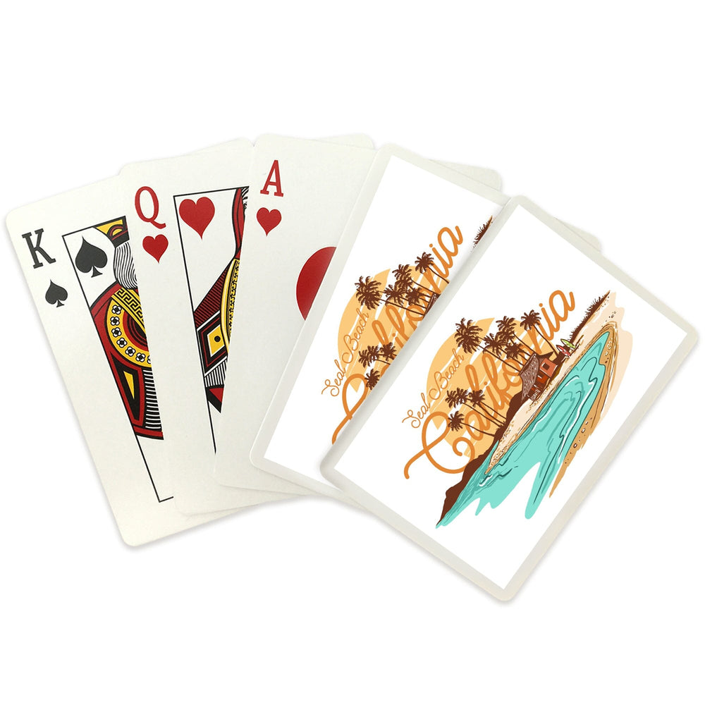 Playing Cards, Seal Beach, California, Beach Scene Line Drawing, 52 Card Deck with Jokers in Box, Unique Art Cards Lantern Press 