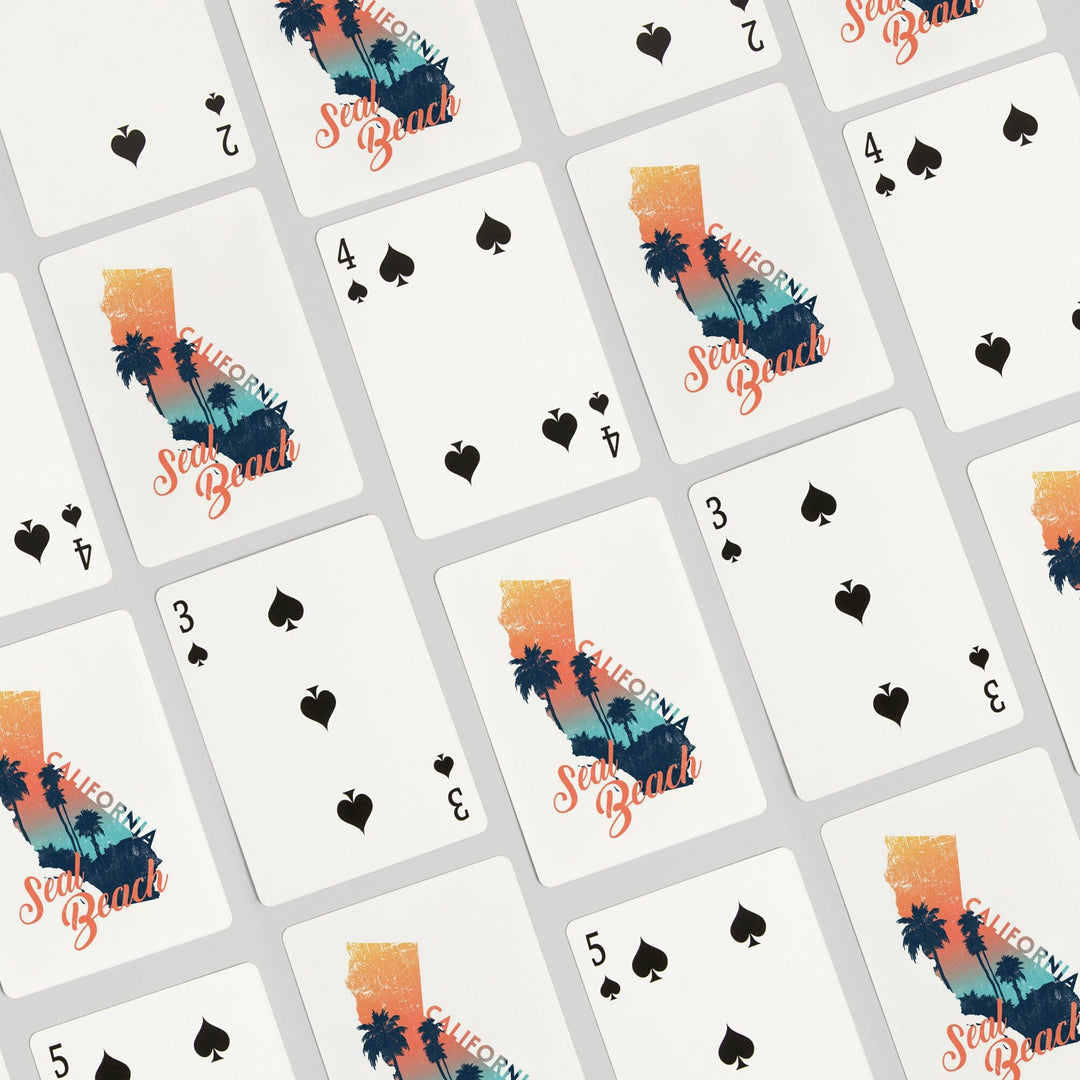 Playing Cards, Seal Beach, California, State Abstract, Palm Scene, 52 Card Deck with Jokers in Box, Unique Art Cards Lantern Press 