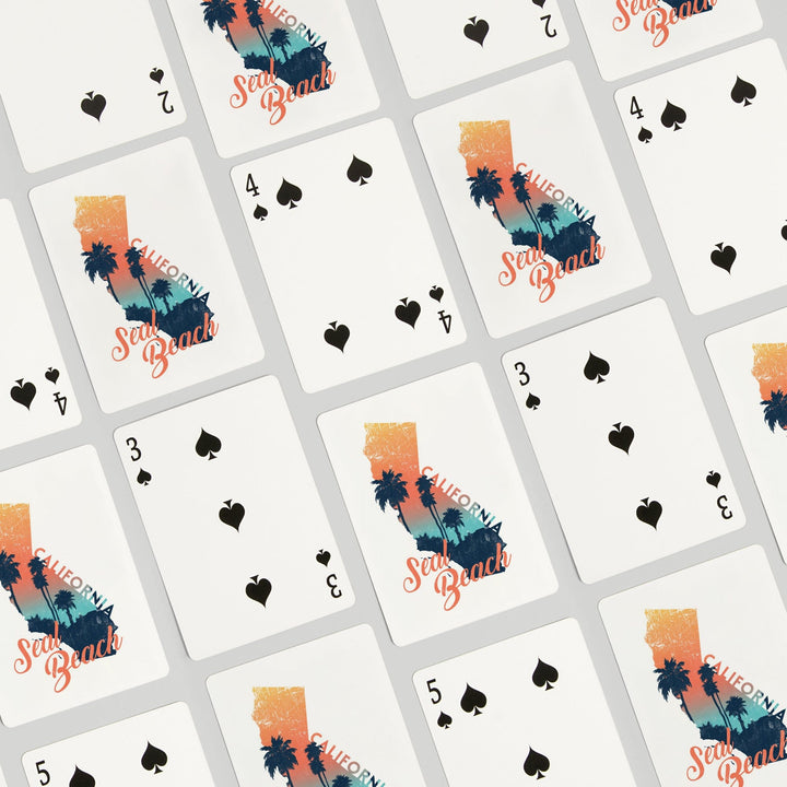 Playing Cards, Seal Beach, California, State Abstract, Palm Scene, 52 Card Deck with Jokers in Box, Unique Art Cards Lantern Press 