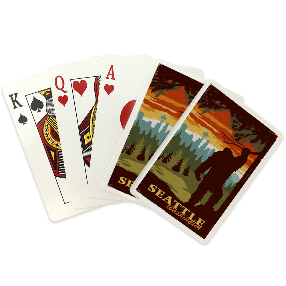 Playing Cards, Seattle Skyline, Bigfoot, WPA Style, 52 Card Deck with Jokers in Box, Unique Art Cards Lantern Press 