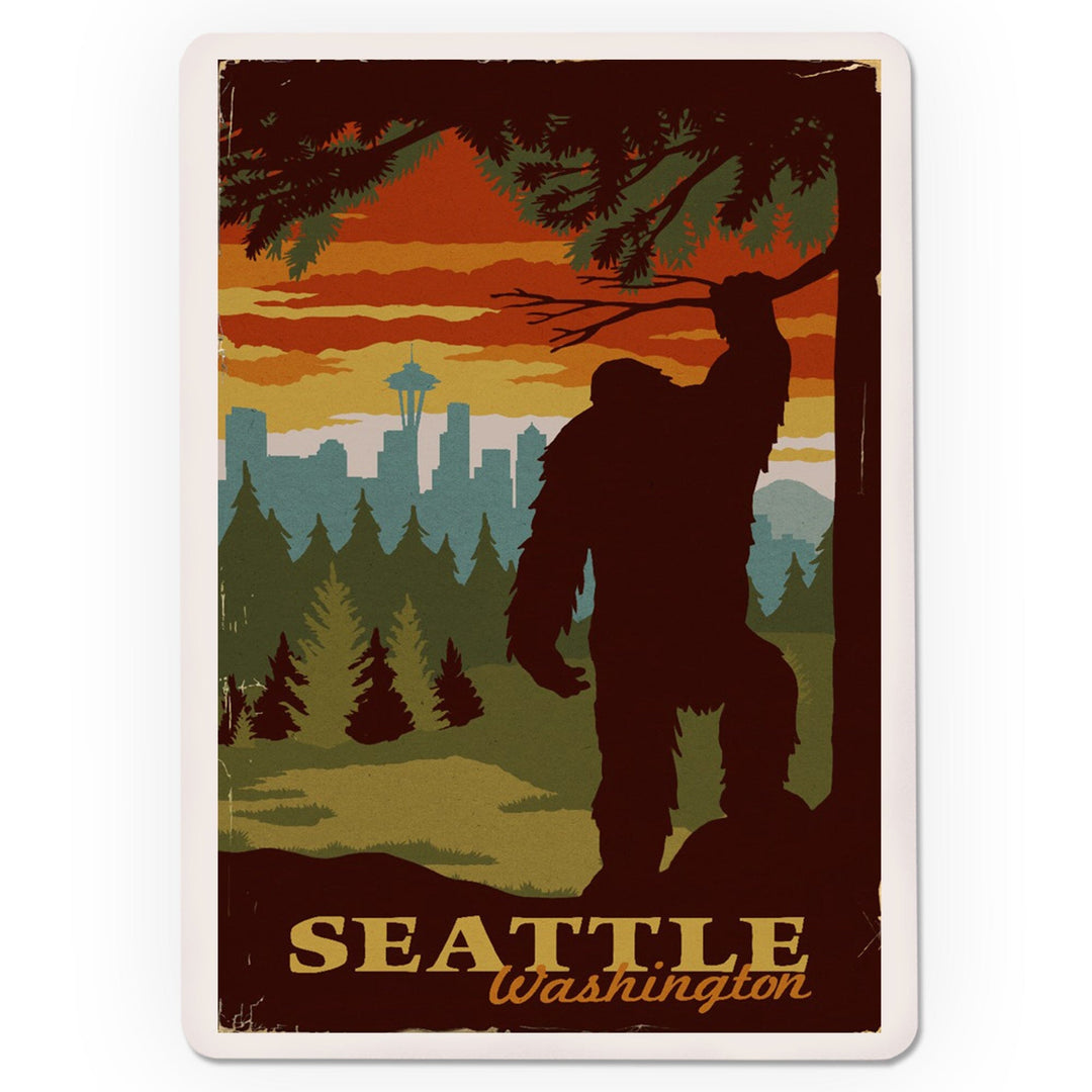 Playing Cards, Seattle Skyline, Bigfoot, WPA Style, 52 Card Deck with Jokers in Box, Unique Art Cards Lantern Press 