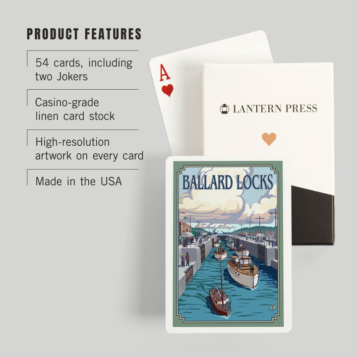 Playing Cards, Seattle, Washington, Ballard Locks, 52 Card Deck with Jokers in Box, Unique Art Cards Lantern Press 