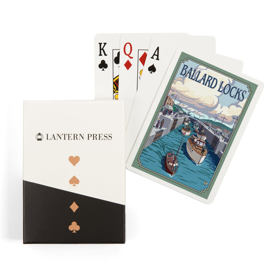 Playing Cards, Seattle, Washington, Ballard Locks, 52 Card Deck with Jokers in Box, Unique Art Cards Lantern Press 