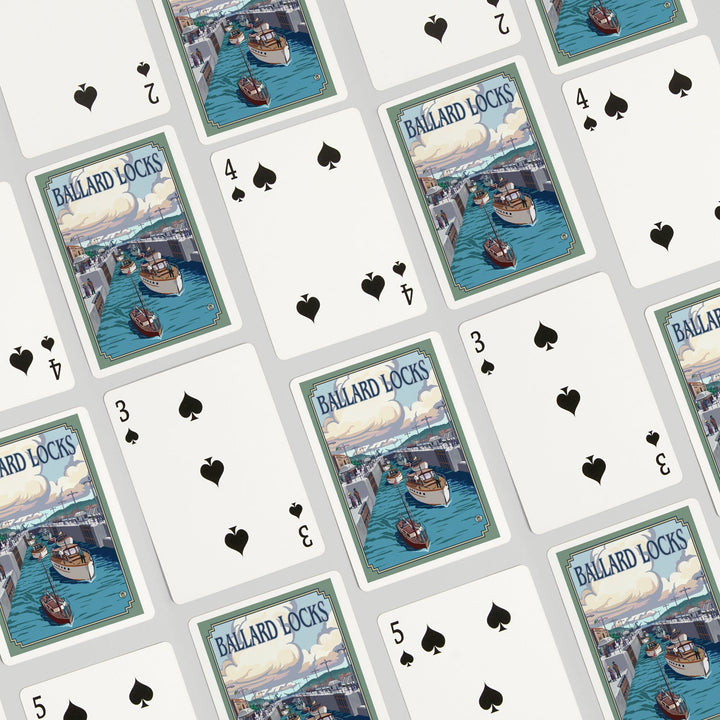 Playing Cards, Seattle, Washington, Ballard Locks, 52 Card Deck with Jokers in Box, Unique Art Cards Lantern Press 