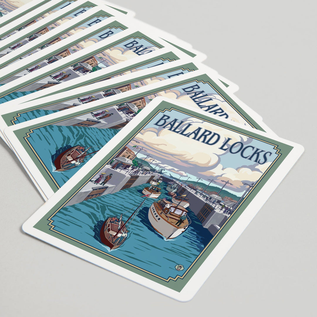 Playing Cards, Seattle, Washington, Ballard Locks, 52 Card Deck with Jokers in Box, Unique Art Cards Lantern Press 