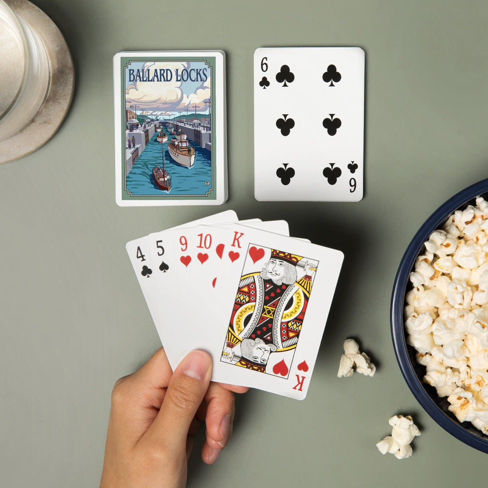 Playing Cards, Seattle, Washington, Ballard Locks, 52 Card Deck with Jokers in Box, Unique Art Cards Lantern Press 