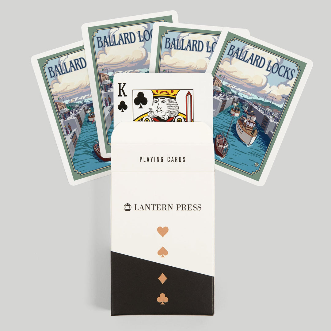 Playing Cards, Seattle, Washington, Ballard Locks, 52 Card Deck with Jokers in Box, Unique Art Cards Lantern Press 