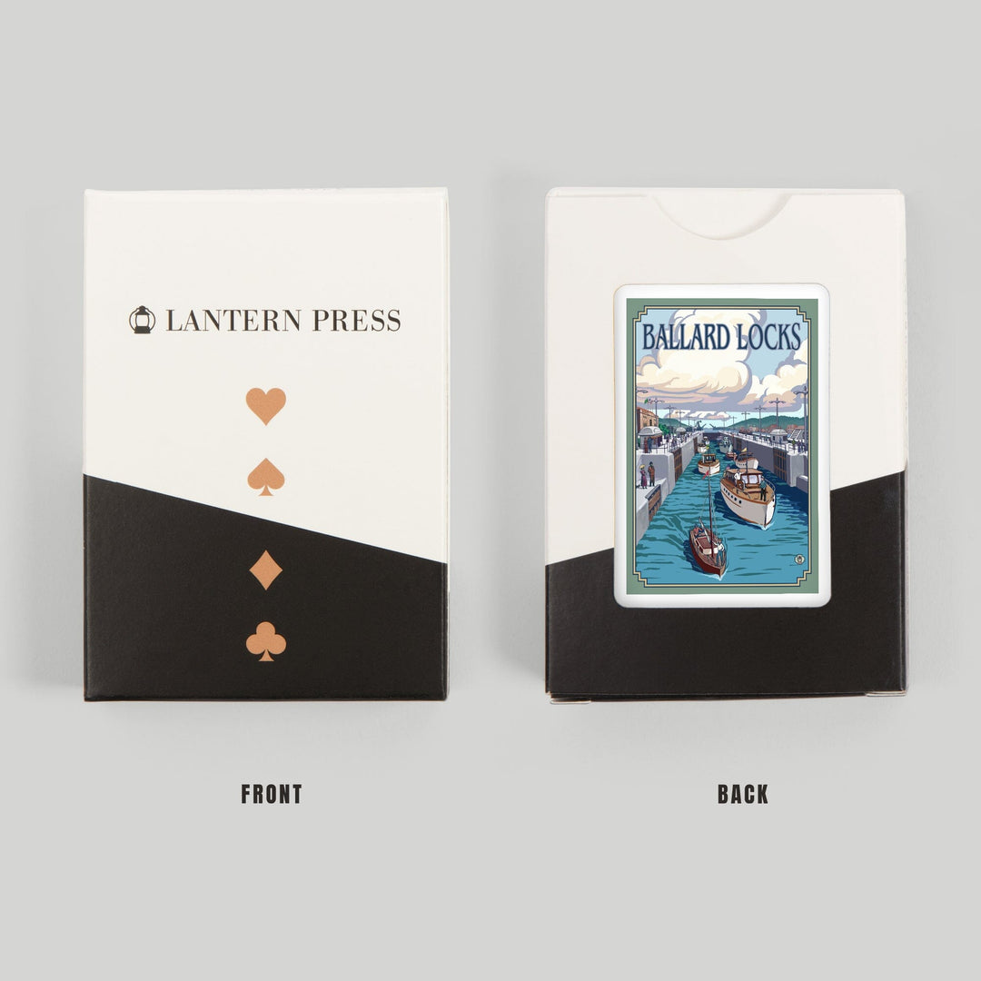 Playing Cards, Seattle, Washington, Ballard Locks, 52 Card Deck with Jokers in Box, Unique Art Cards Lantern Press 