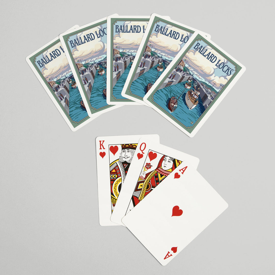 Playing Cards, Seattle, Washington, Ballard Locks, 52 Card Deck with Jokers in Box, Unique Art Cards Lantern Press 