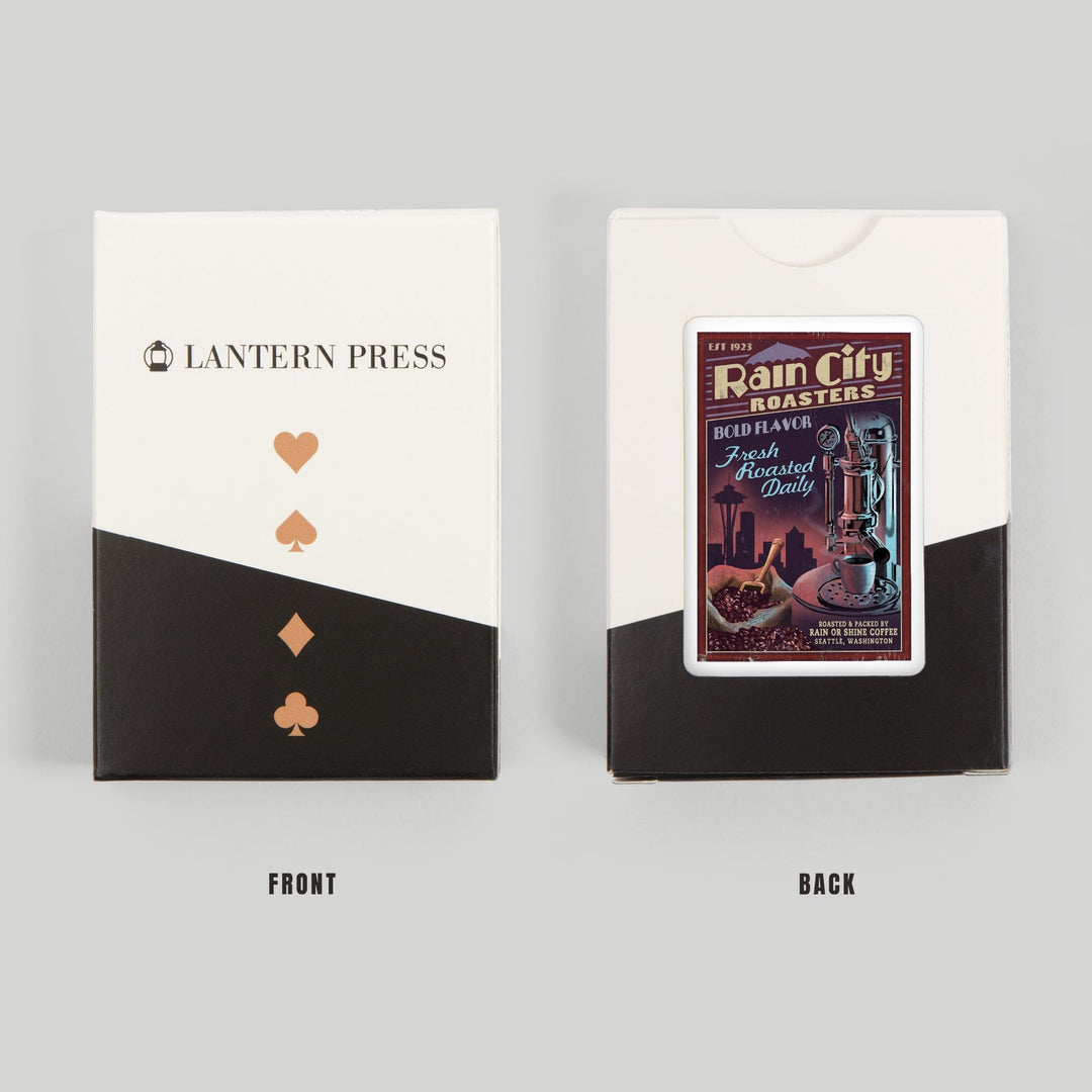 Playing Cards, Seattle, Washington, Coffee Roasters Vintage Sign, 52 Card Deck with Jokers in Box, Unique Art Cards Lantern Press 
