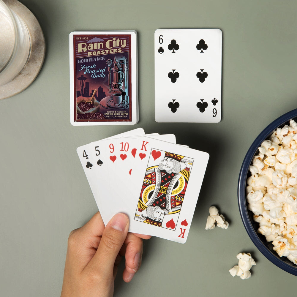 Playing Cards, Seattle, Washington, Coffee Roasters Vintage Sign, 52 Card Deck with Jokers in Box, Unique Art Cards Lantern Press 