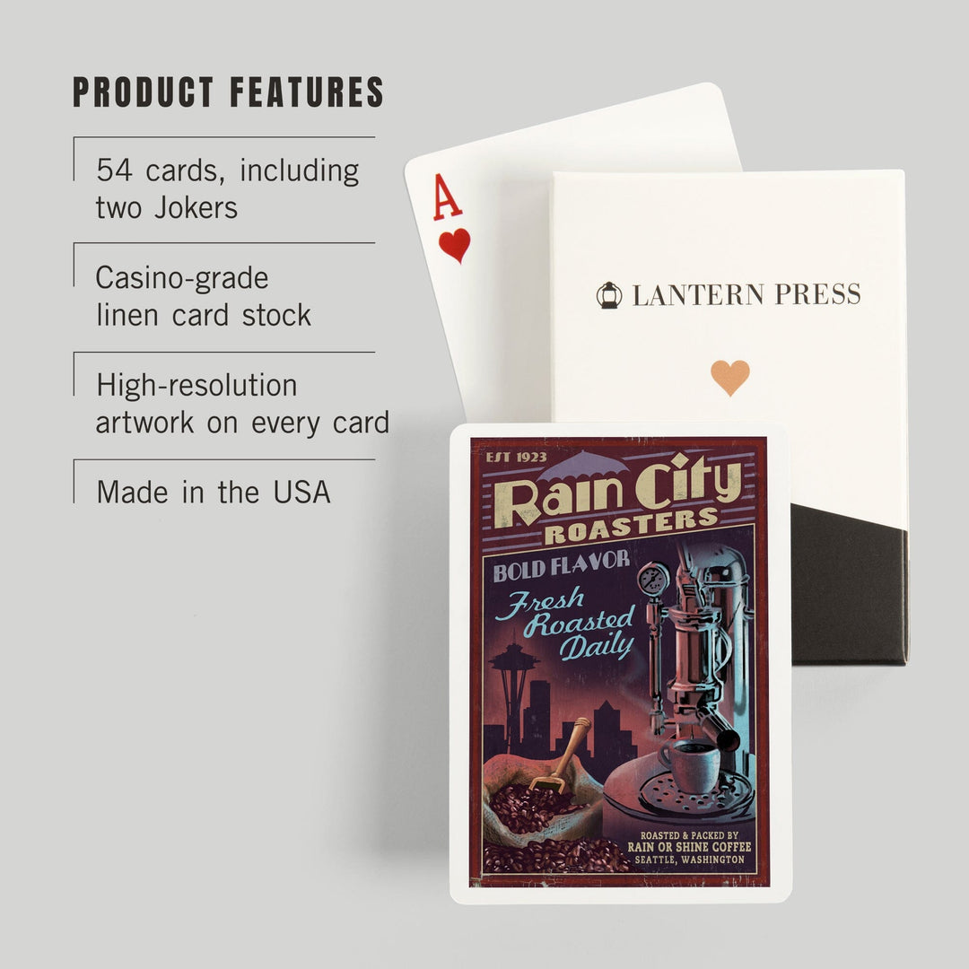 Playing Cards, Seattle, Washington, Coffee Roasters Vintage Sign, 52 Card Deck with Jokers in Box, Unique Art Cards Lantern Press 