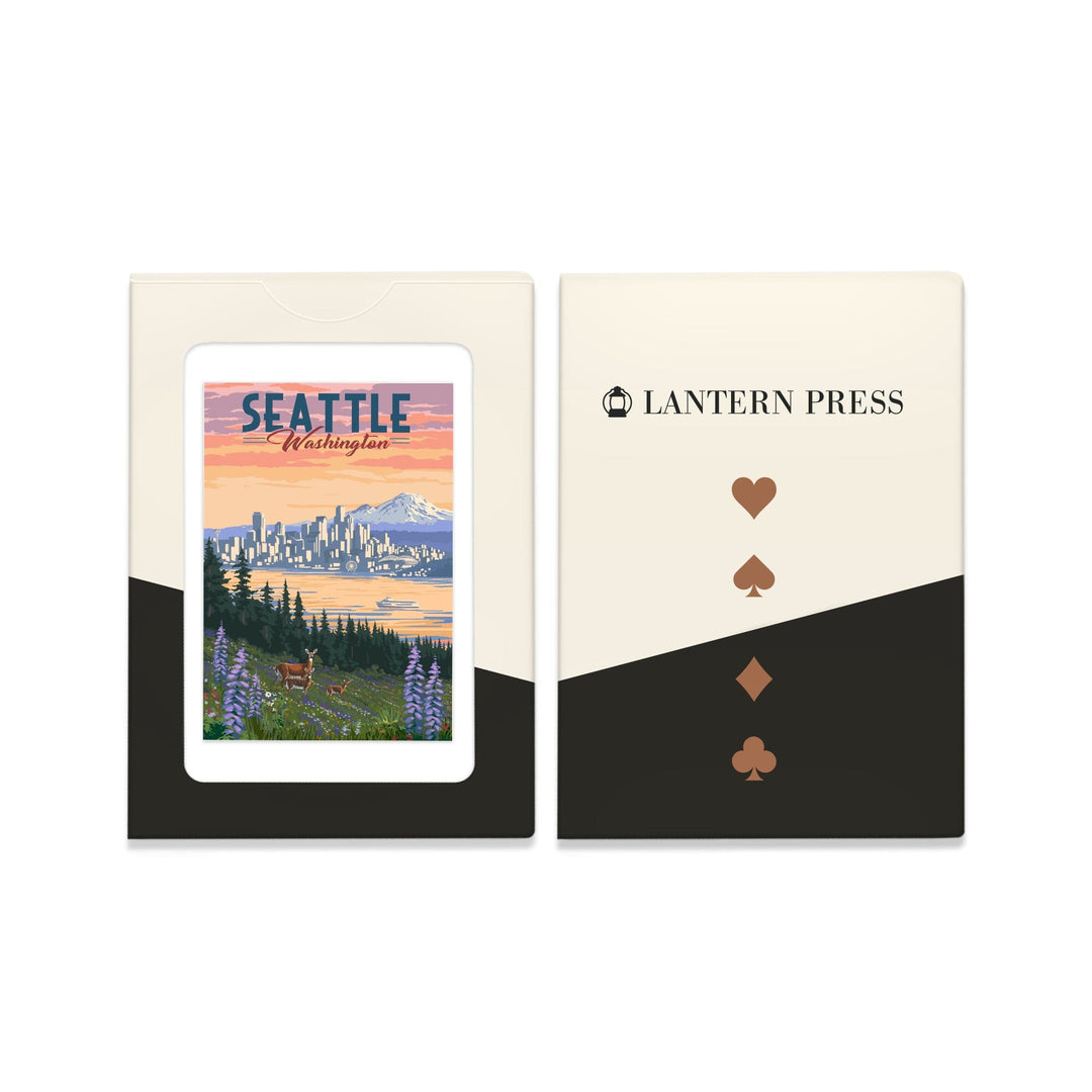 Playing Cards, Seattle, Washington, Deer and Spring Flowers, 52 Card Deck with Jokers in Box, Unique Art Cards Lantern Press 