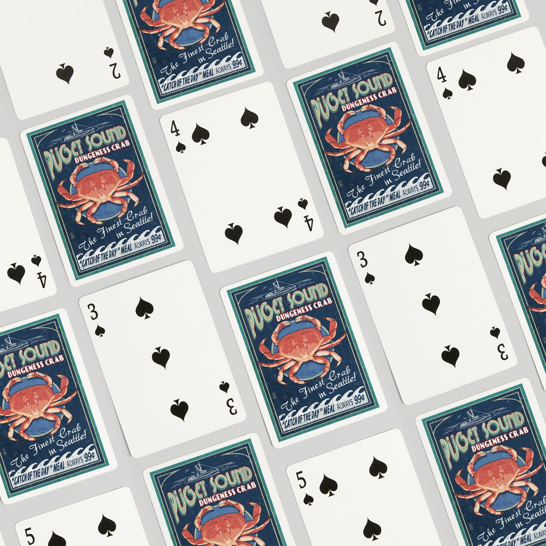 Playing Cards, Seattle, Washington, Dungeness Crab Vintage Sign, 52 Card Deck with Jokers in Box, Unique Art Cards Lantern Press 
