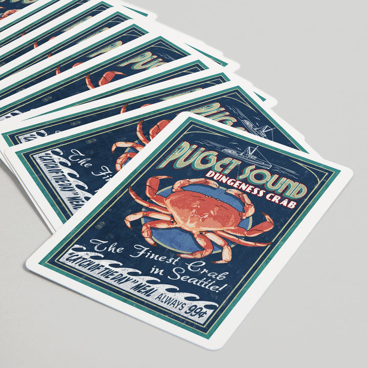 Playing Cards, Seattle, Washington, Dungeness Crab Vintage Sign, 52 Card Deck with Jokers in Box, Unique Art Cards Lantern Press 