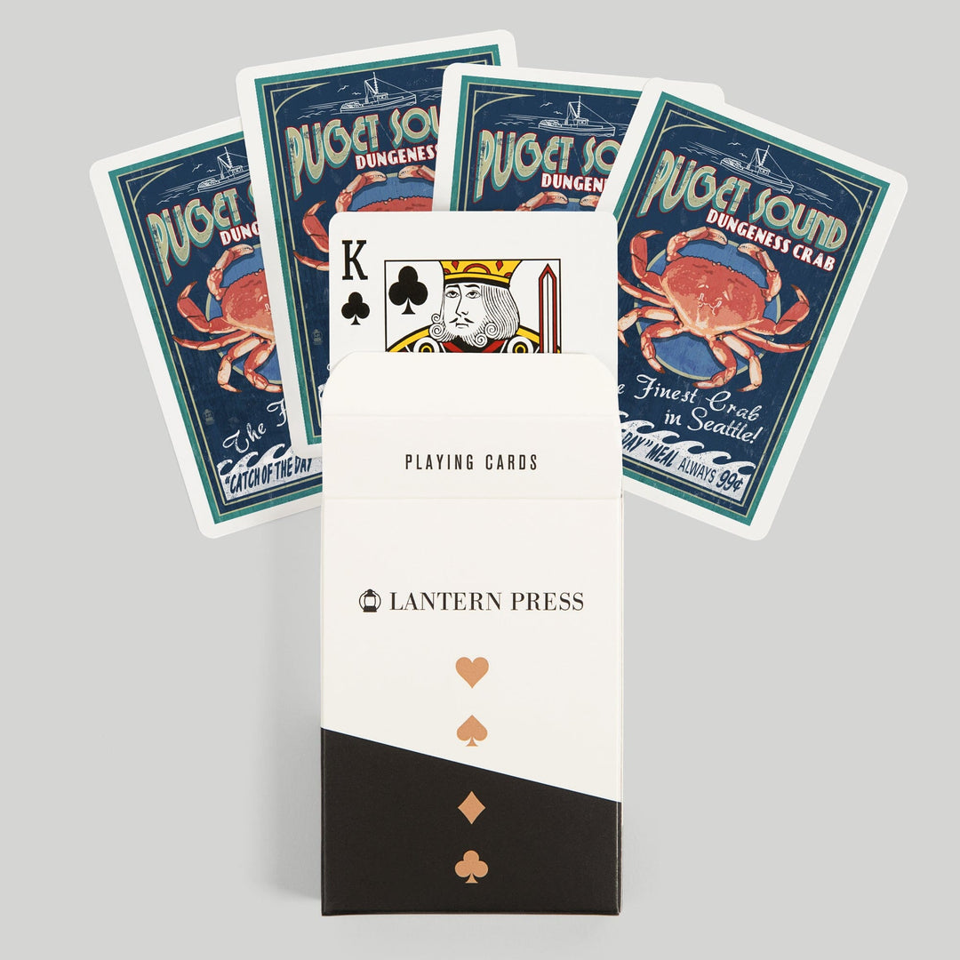 Playing Cards, Seattle, Washington, Dungeness Crab Vintage Sign, 52 Card Deck with Jokers in Box, Unique Art Cards Lantern Press 