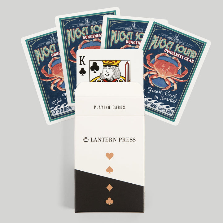 Playing Cards, Seattle, Washington, Dungeness Crab Vintage Sign, 52 Card Deck with Jokers in Box, Unique Art Cards Lantern Press 
